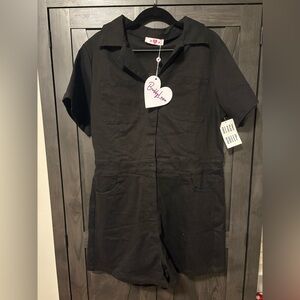 BuddyLove Black Short Sleeve Jumpsuit with Rhinestone Fringe Back NWT